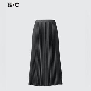 Uniqlo Dark Gray Pleated Maxi Skirt Medium Elastic Waist Minimalist